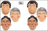 6x Masker Oma plastic assortie - carnaval thema feest maskers oma en opa abraham sara