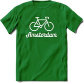 Amsterdam Fiets Stad T-Shirt | Souvenirs Holland Kleding | Dames / Heren / Unisex Koningsdag shirt | Grappig Nederland Fiets Land Cadeau | - Donker Groen - L