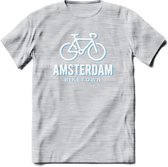 Amsterdam Bike Town T-Shirt | Souvenirs Holland Kleding | Dames / Heren / Unisex Koningsdag shirt | Grappig Nederland Fiets Land Cadeau | - Licht Grijs - Gemaleerd - S