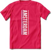 Amsterdam T-Shirt | Souvenirs Holland Kleding | Dames / Heren / Unisex Koningsdag shirt | Grappig Nederland Fiets Land Cadeau | - Roze - S