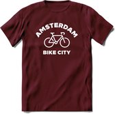 Amsterdam Bike City T-Shirt | Souvenirs Holland Kleding | Dames / Heren / Unisex Koningsdag shirt | Grappig Nederland Fiets Land Cadeau | - Burgundy - L