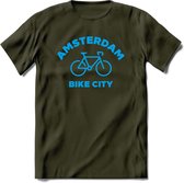 Amsterdam Bike City T-Shirt | Souvenirs Holland Kleding | Dames / Heren / Unisex Koningsdag shirt | Grappig Nederland Fiets Land Cadeau | - Leger Groen - L