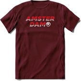 Amsterdam T-Shirt | Souvenirs Holland Kleding | Dames / Heren / Unisex Koningsdag shirt | Grappig Nederland Fiets Land Cadeau | - Burgundy - L