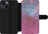 Bookcase Geschikt voor iPhone 13 Mini telefoonhoesje - Roze - Glitter - Abstract - Design - Blauw - Met vakjes - Wallet case met magneetsluiting