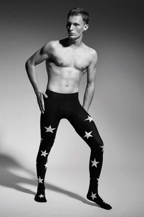 Adrian 3D mannenpanty met patroon Star 60DEN zwart/wit, maat XL