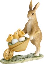 Viv! Home Luxuries Decoratiebeeld Pasen - Paashaas met kruiwagen eieren kuikens - Bruin geel- 15cm