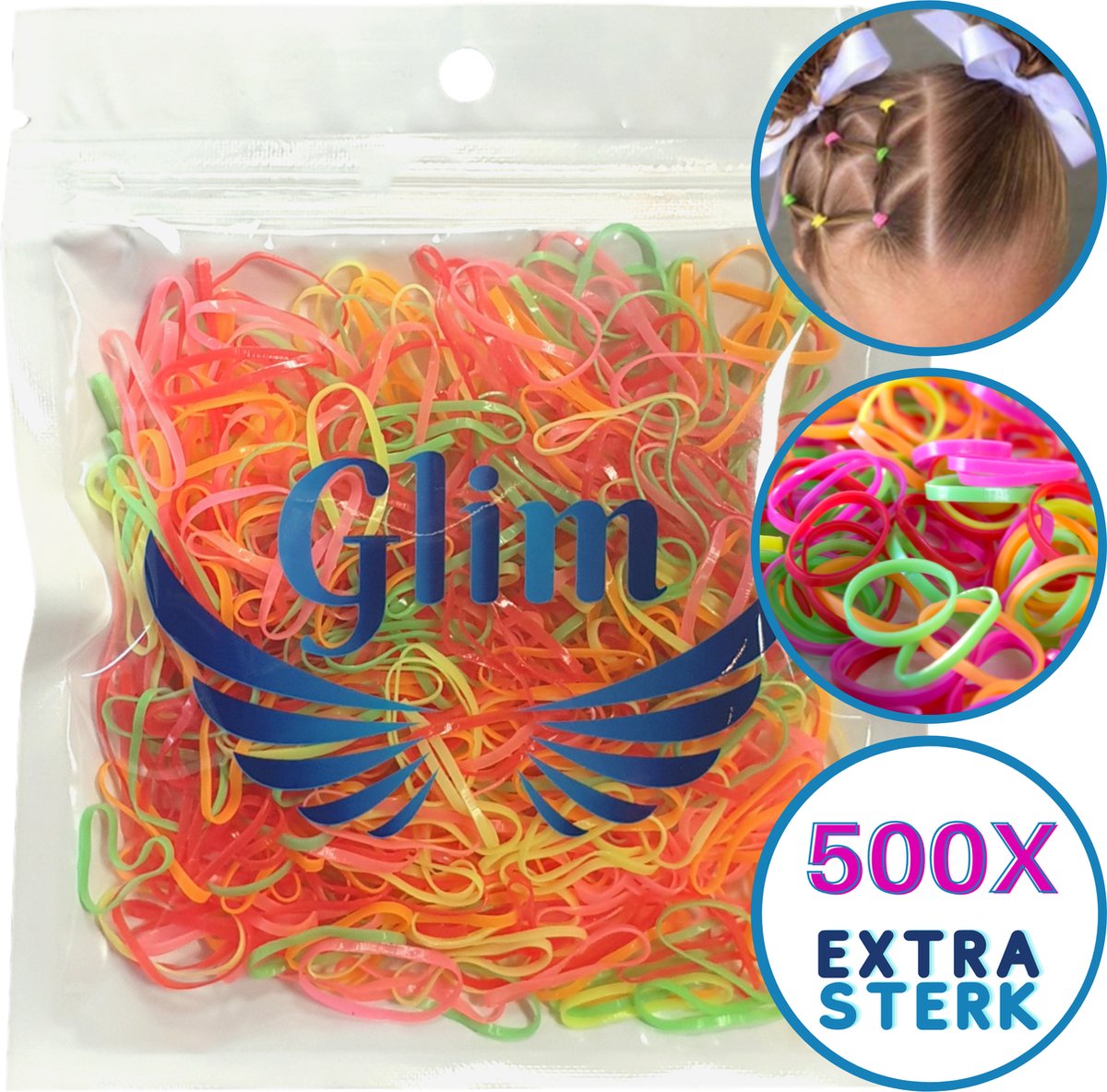 Glim® 500x gekleurde mini elastiekjes - Meisjes - Baby - Kinderen - Haar Elastieken - Elastiek - Extra Sterk