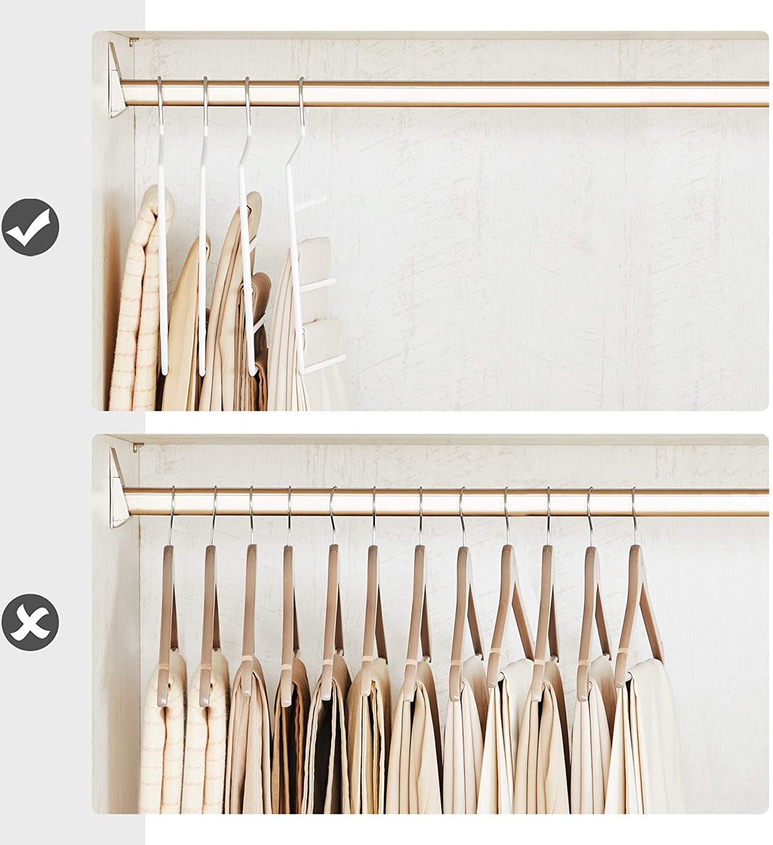 naqsh store Broekhanger ruimtebesparend, set van 4, meerdere hangers, open uiteinde, antislip, voor elk 5 broeken, voor jeans, handdoeken, sjaals, wit CRI034W02