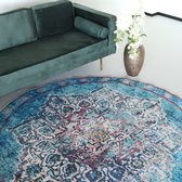 Vloerkleed rond vintage 200cm wit lichtblauw perzisch oosters tapijt