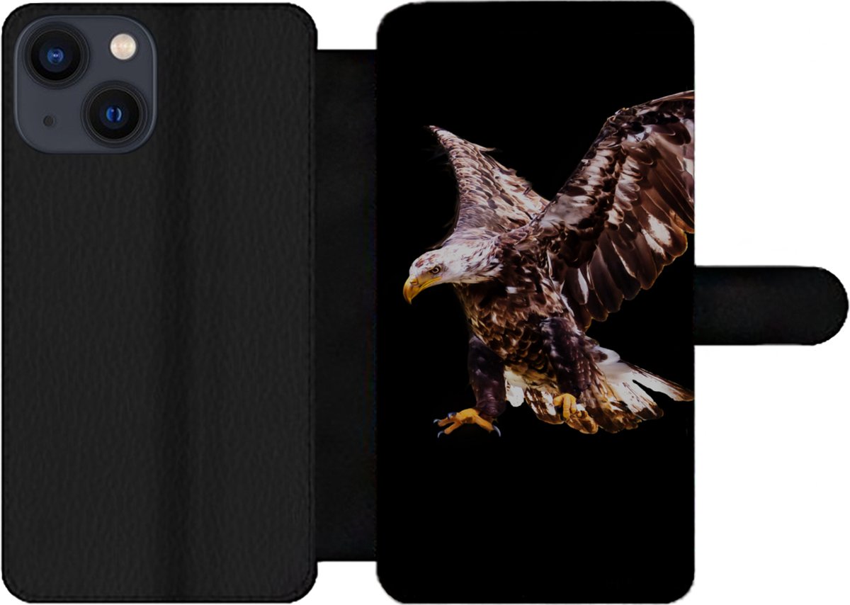 Telefoonhoesje Geschikt voor iPhone 13 Mini telefoonhoesje - Adelaar - Vogel - Veren - Met vakjes - Wallet case met magneetsluiting
