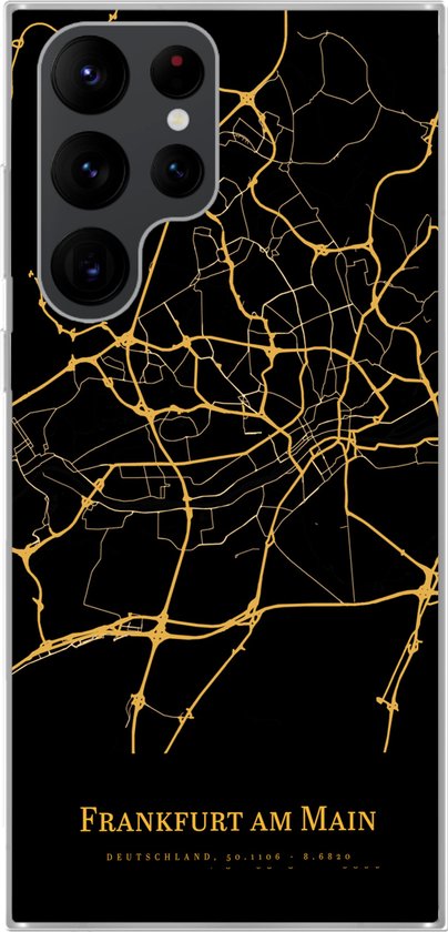 Coque de téléphone compatible avec Samsung Galaxy S22 Ultra - Francfort-sur-le-Main - Carte - Or - Coque de téléphone en silicone