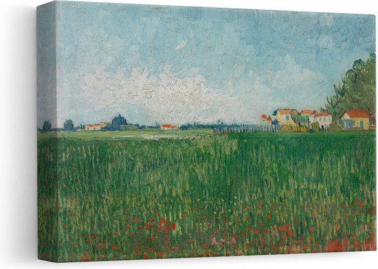 Artaza Canvas Schilderij Veld met Klaprozen - Vincent van Gogh - 30x20 - Klein - Kunst - Canvas Print