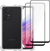 Hoesje geschikt voor Samsung A53 5G + 2x Screenprotector – Full Screen Tempered Glass - Extreme Shock Case Transparant