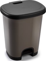 Poubelle/poubelle/poubelle à pédale en plastique taupe/noir de 18 litres avec couvercle/pédale 33 x 28 x 40 cm