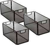 3x Stuks opbergmand/kastmand 7 liter zwart van metaal/mesh 31 x 15 x 15 cm - Opbergboxen - Vakkenkast manden
