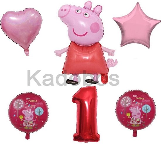 Peppa Pig ballonnen set verjaardag 1 jaar - folie ballon