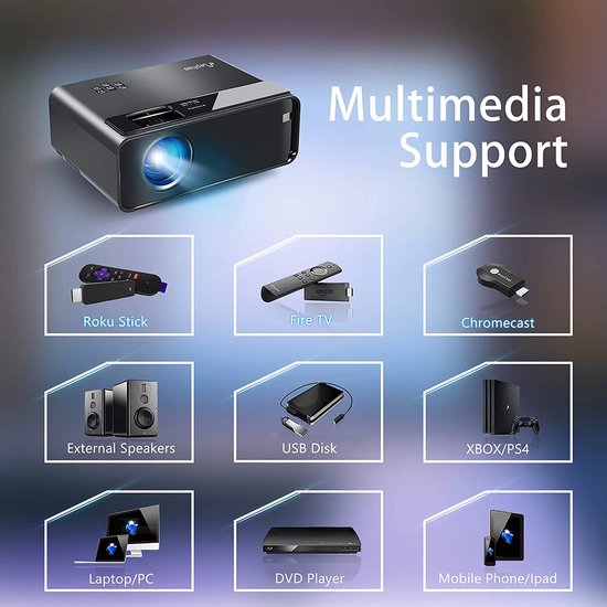 Elephas - Wifi LED Mini-projector - 1080P HD Draagbare Beamer - Ondersteund 200-inch scherm - met Synchronisatie van Smartphones en Tablets - compatibel met Android/iOS/HDMI/USB/SD/VGA - Zwart - Elephas