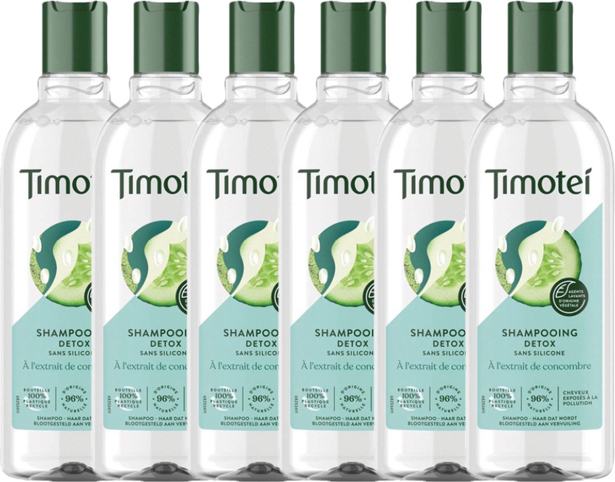 Timotei - Hydraterende Shampoo voor Fijn & Vet haar - Detox - Fresh Cucumber - Siliconenvrij - 6 x 300 ml - Voordeelverpakking