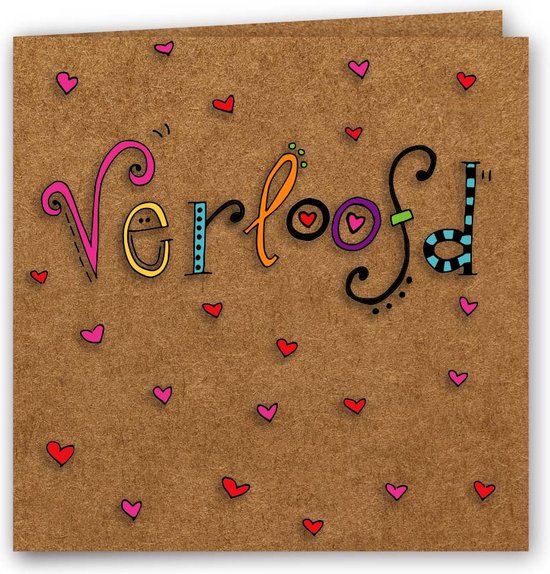 Verloofd - Kraft - Wenskaart - Handlettering - Vierkant - Dubbelgevouwen - Met envelop - Liefde - Huwelijk - Verloving - Trouwen - Verloven