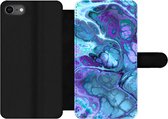 Bookcase Geschikt voor iPhone SE 2020 telefoonhoesje - Kunst - Golf - Blauw - Psychedelisch - Met vakjes - Wallet case met magneetsluiting