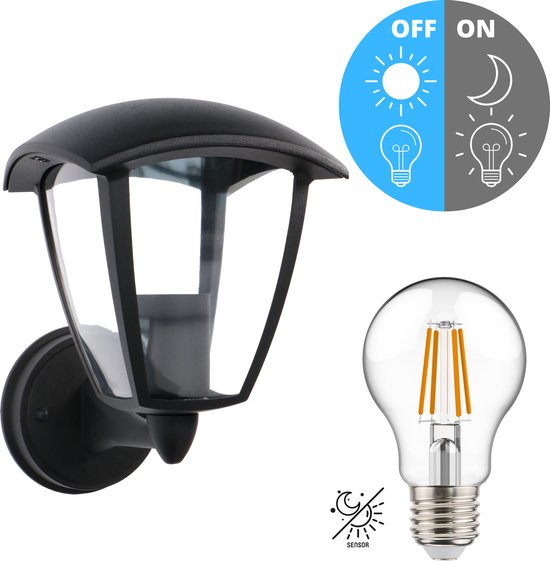 Proventa® Vintage Buitenlamp LED Wandlamp met sensor - Automatisch aan/uit  - IP44 - Zwart | bol.com