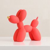BaykaDecor - Unieke Beeld Rode Ballonhond met Gouden Neus - Pop Art - Jeff Koons Parodie - Balloon Dog - Kunst - Rood Mat - 23 cm