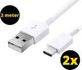 USB C kabel - USB C oplader - USB naar USB C kabel - USB c lader kabel - 2 Meter - Wit - 2 PACK