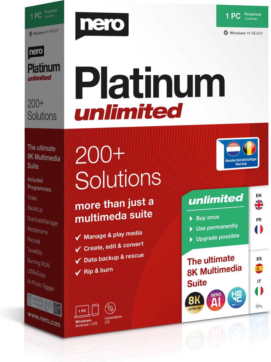 Nero Platinum Unlimited - 1 Gebruiker - Nederlandstalig - Windows Download - Nero