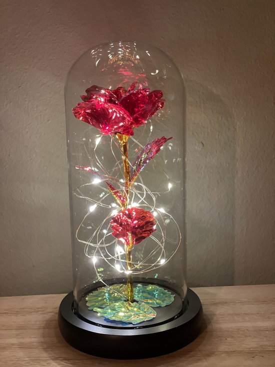 Eeuwige Rode Galaxy Roos in glazen stolp met LED - Kerstcadeau - Valentijn cadeau - Moederdag, Trouw & Liefde Cadeau - Cadeau voor haar - Liefdes cadeautje - Huwelijkscadeau - Valentijnsdag