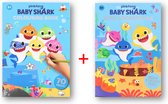 Baby Shark pakket - Baby Shark Tekenboek - Baby Shark Stickerboek - Baby Shark - Tekenboek 70 pages - Stickerboek 1000 stuks stickers - 3+ - Tekenen - Kleuren - Plakken - Funpakket