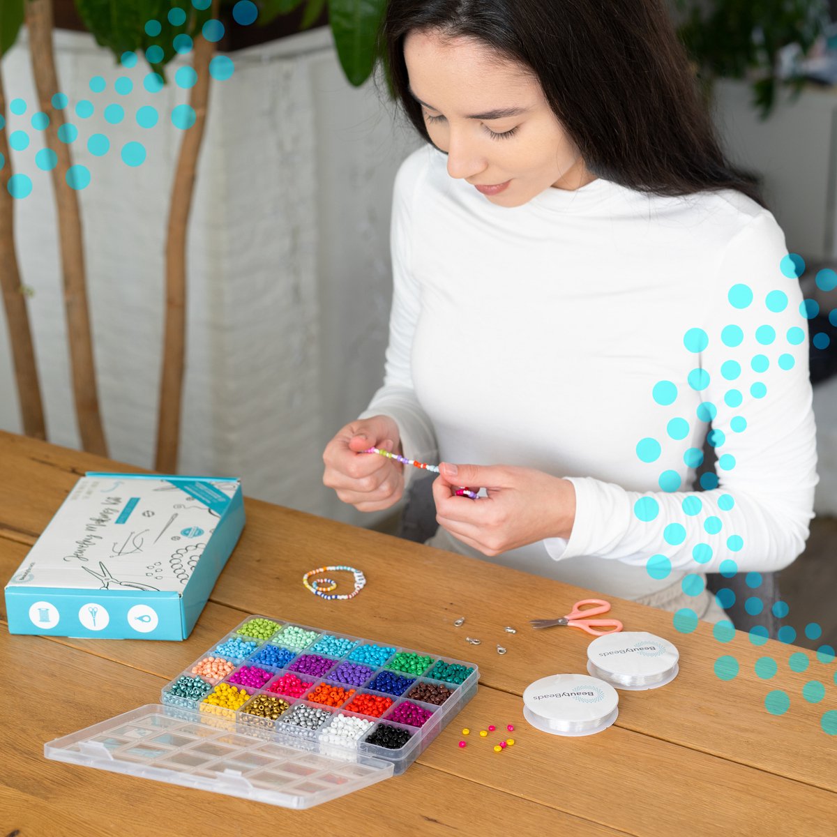 BeautyBeads BB107-2mm – Knutselen en Sieraden Maken – Knutsel Sieradenpakket met 24000 Glaskralen – Uitgebreide 24-Kleurige Glaszaad Hobbypakket – 2mm Kralen — afbeelding 5