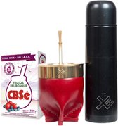 EquisMate Yerba Mate Set - Keramische Kalebas - Thermosfles - Bombilla - Bosvruchten Thee - Gold