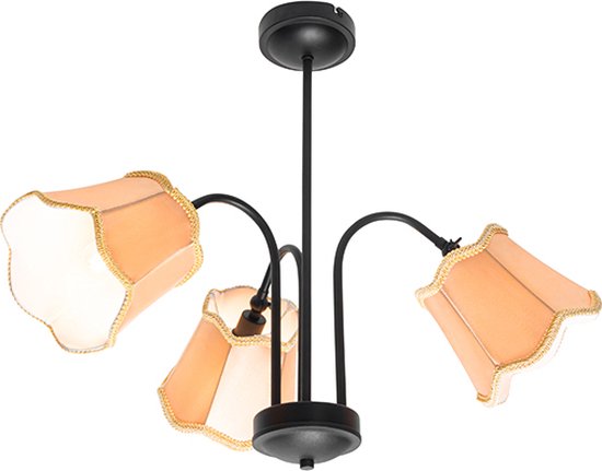 QAZQA nona - Klassieke Plafondlamp - 3 lichts - Ø 70 cm - Zwart Goud - Woonkamer | Slaapkamer