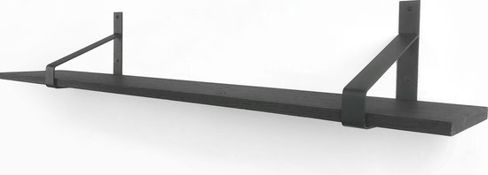 Eiken wandplank zwart 80 x 20 cm 18mm inclusief metalen plankdragers - Plankjes aan muur - Wandplank industrieel - Fotoplank