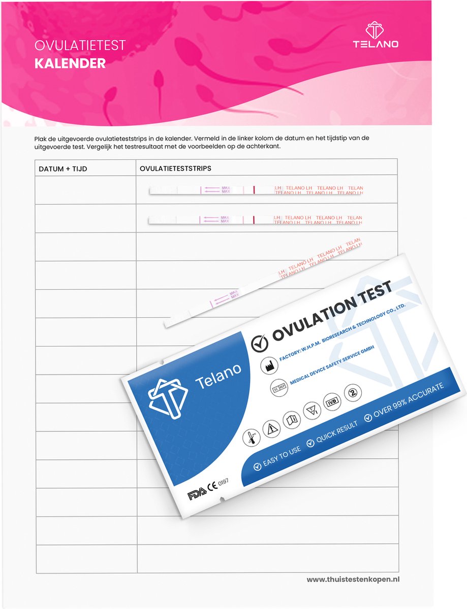 Telano Ovulatietest 15 testen Dipstick Gevoelig - 1x Zwangerschapstest Strip - Ovulatiekalender – foto 5