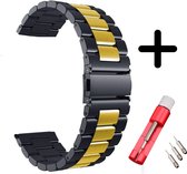 Strap-it bandje staal zwart/goud + toolkit - geschikt voor Fossil Gen 6 44mm / Gen 5e 44mm / Gen 5