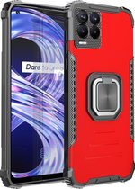 Realme 8 Hoesje - Mobigear - Armor Ring Serie - Hard Kunststof Backcover - Rood - Hoesje Geschikt Voor Realme 8