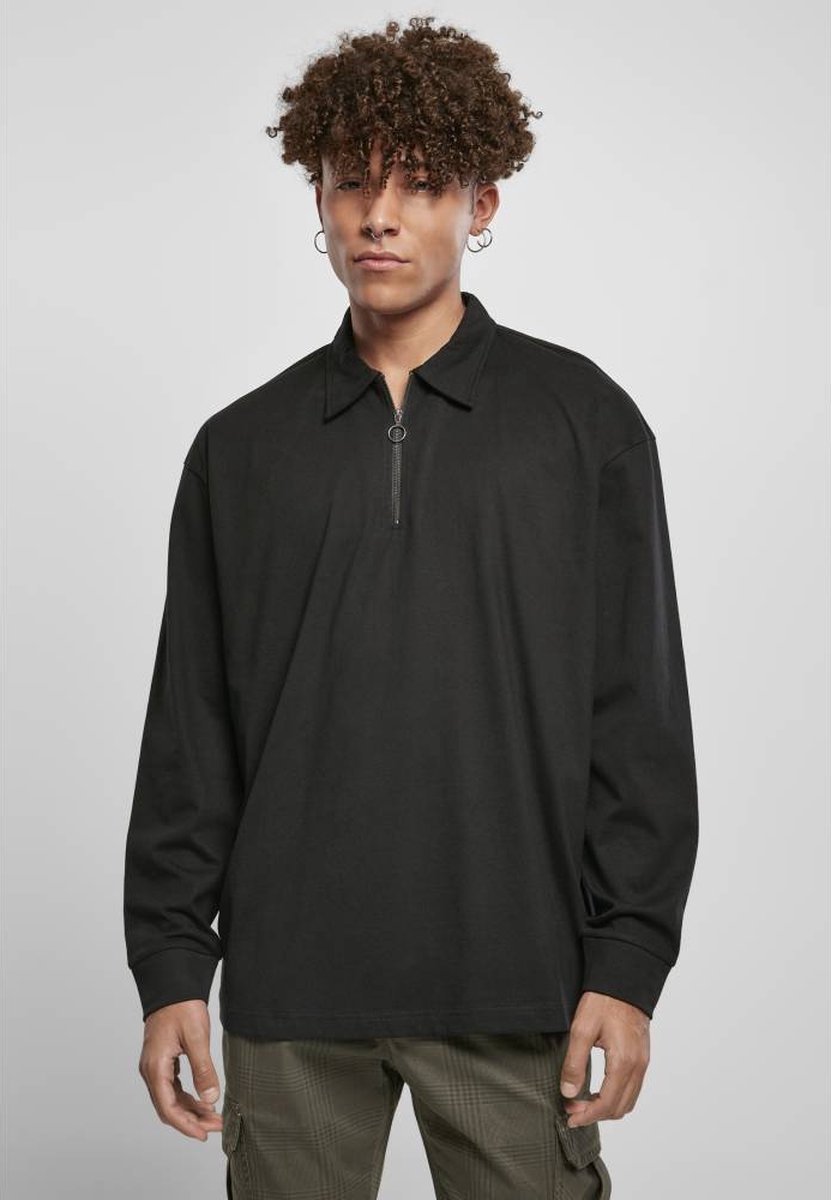 Urban Classics Longsleeve shirt -5XL- Organic Heavy Collar Zwart