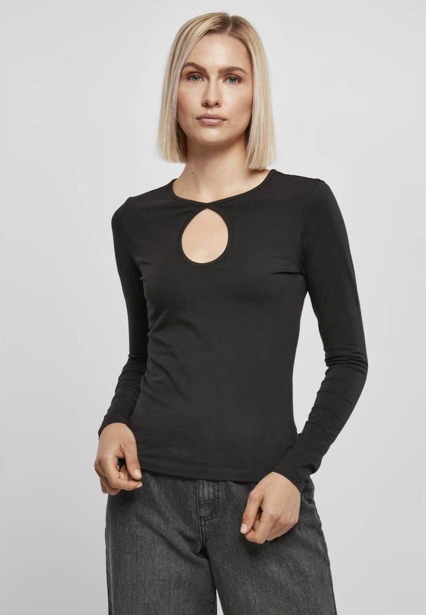 Urban Classics Ladies Organic Keyhole Longsleeve Longsleeve top 5XL Zwart