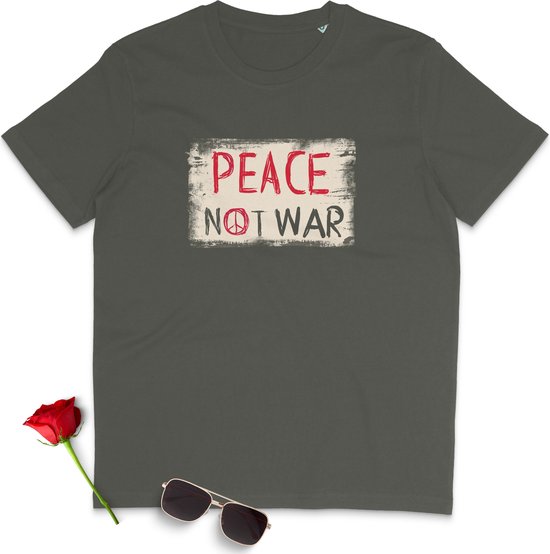 T Shirt Dames - Vrede Geen Oorlog - Korte Mouw - Groen - Maat S