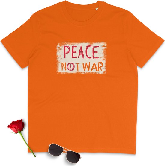 T Shirt Dames - Vrede Geen Oorlog - Korte Mouw - Oranje - Maat XXL