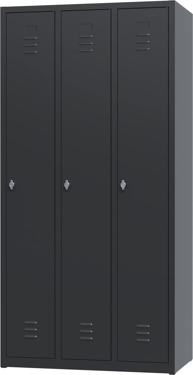 Povag Metalen lockerkast zwart 3 deurs 3 delig met slot 180x88 5x50 cm voordeel lijn PLP 104
