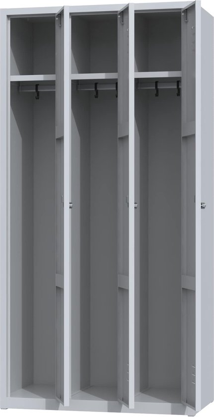 Metalen lockerkast grijs - 3 deurs 3 delig - met slot - 180x88,5x50 cm - voordeel lijn - PLP-104