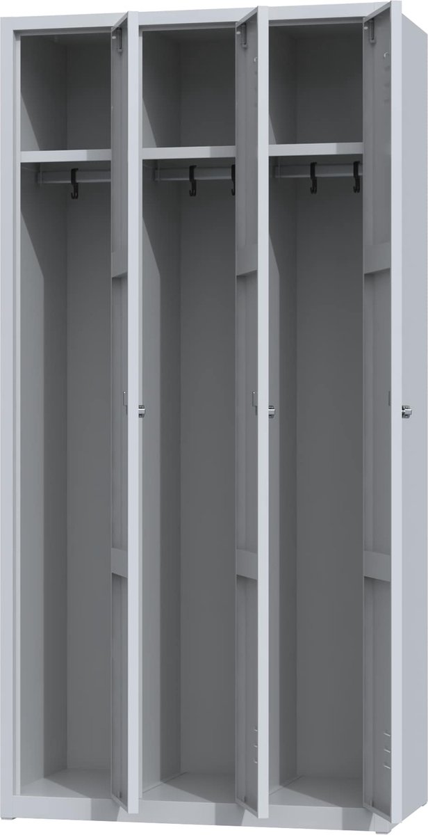 Povag Metalen lockerkast grijs 3 deurs 3 delig met slot 180x88 5x50 cm voordeel lijn PLP 104