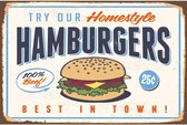 Wandbord - Homestyle Hamburgers Best In Town - 30x40cm