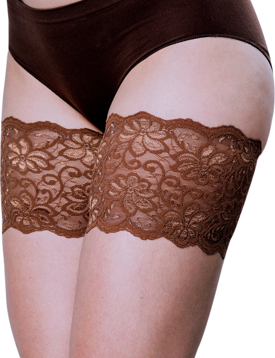 Bandelettes - Model Dolce - Kanten Elastische Dijenbanden - Chocolade bruin - Maat C - Dáág Schurende Dijen!