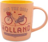 Beker pastel Holland fiets oranje/geel