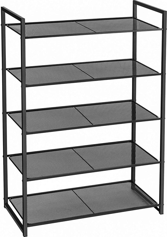 naqsh store  Schoenenrek met 5 legplanken, stapelbare schoenorganisatie, voor 15-20 paar schoenen, schoenopslag, van metaal, 63 x 30 x 92 cm (L x B x H), zwart LMR085B01