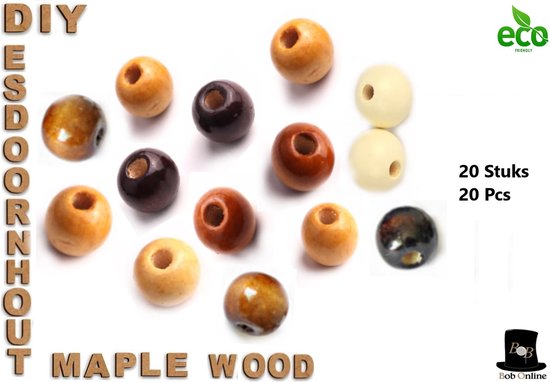 Foto: Bob online 20 stuks 16mm mixed setje 4 kleuren esdoornhout ronde gebeitste kralen loodvrij geverfd maple wood round stained beads lead free dyed diy sieraden maken diy armbanden kettingen macram houten kralen ambachten