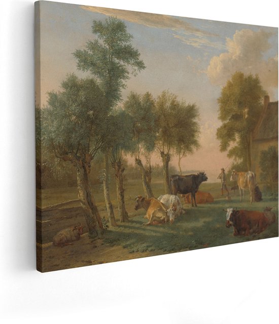 Artaza Canvas Schilderij Landschap - 50x40 cm - Wanddecoratie Koeien - Muurdecoratie Natuur - Kamer Accessoires Oude Meesters